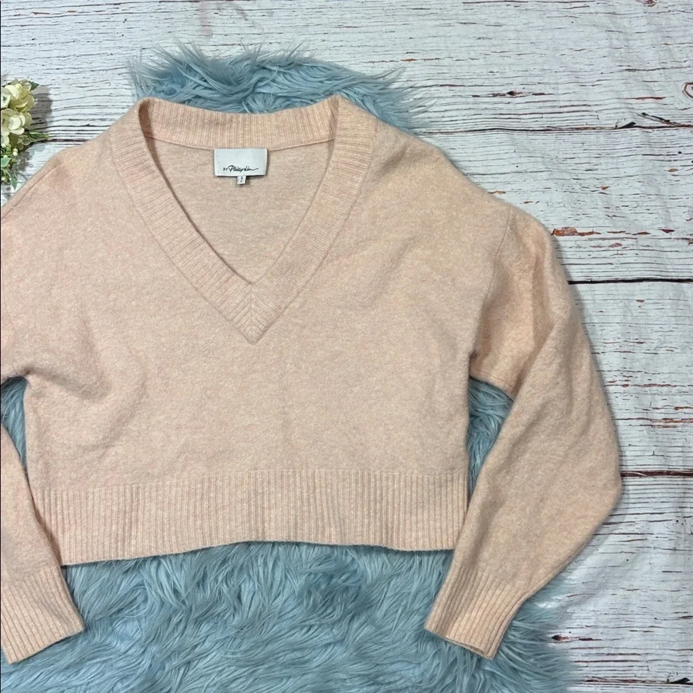 3.1 Phillip Lim Pale Pink V-neck Cropped Sweater